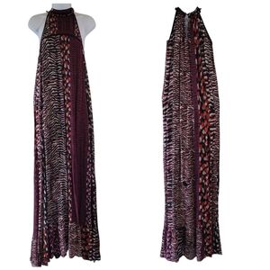 Just Cavalli Flared Hem Halter Maxi Dress Sz 40 Multicolored Animal Print Luxury